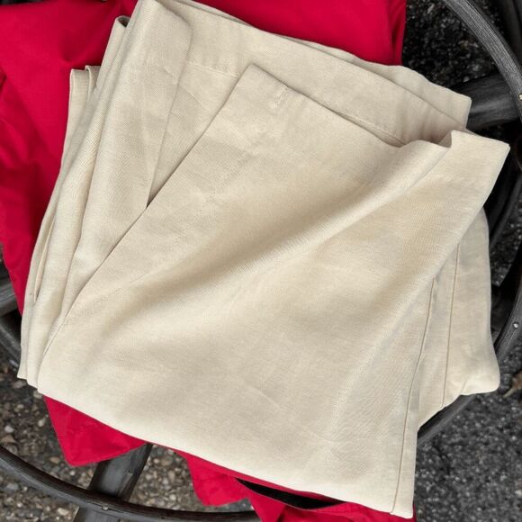 H&M Wide Leg Linen Blend Trousers Beige Size 14 Side Slits Pockets - Picture 10 of 10